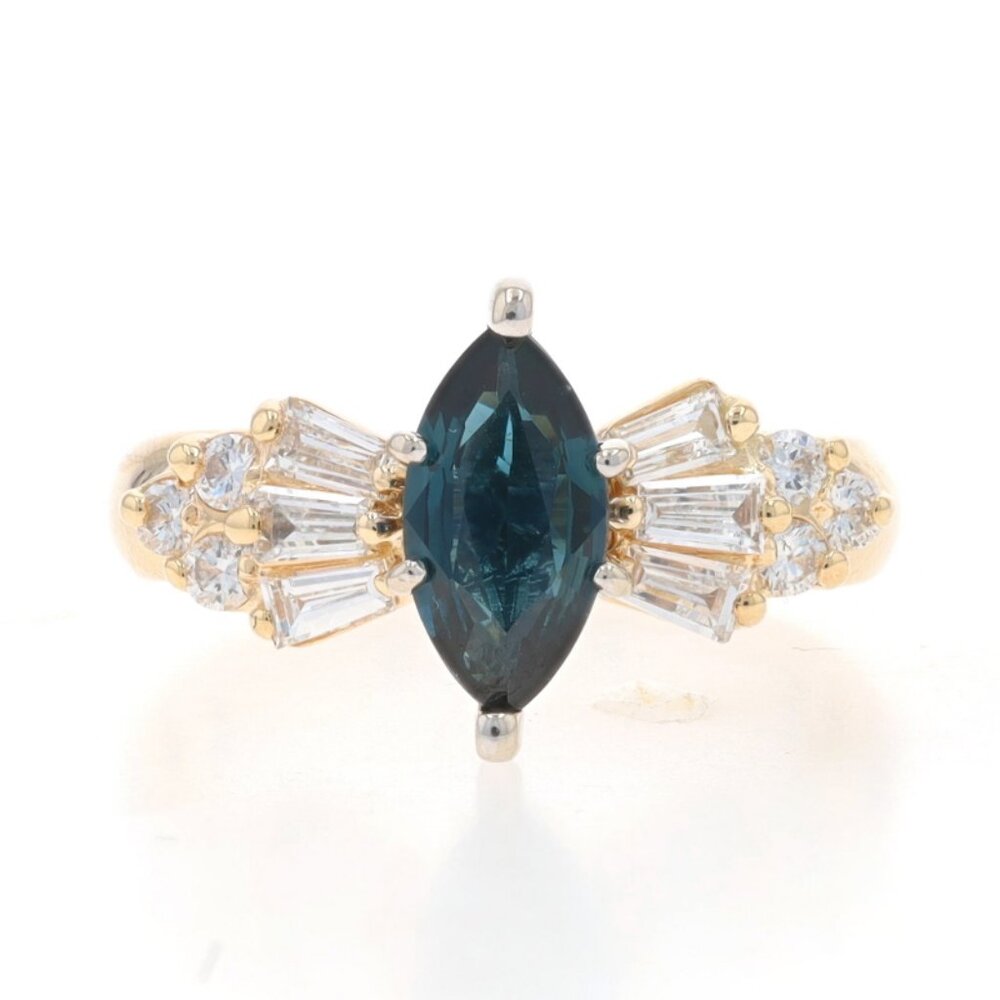 Yellow Gold Sapphire & Diamond Ring - 14k Marquise 1.74ctw Bow Engagement